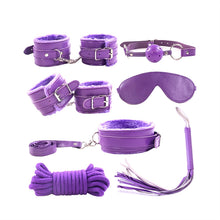 Load image into Gallery viewer, 7pcs Leather Plush Sex Bondage Set Handcuffs Whip Eyemask Sex Restraining Toy