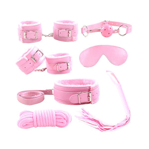 7pcs Leather Plush Sex Bondage Set Handcuffs Whip Eyemask Sex Restraining Toy