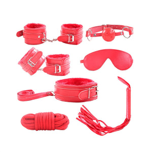 7pcs Leather Plush Sex Bondage Set Handcuffs Whip Eyemask Sex Restraining Toy