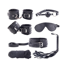 Load image into Gallery viewer, 7pcs Leather Plush Sex Bondage Set Handcuffs Whip Eyemask Sex Restraining Toy