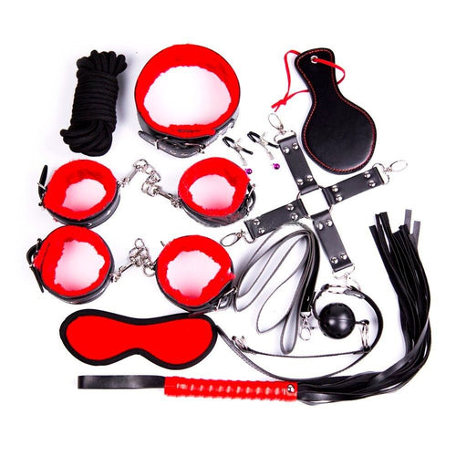 10pcs Restraint Bondage Set BDSM Sexual Necklace Leash Handcuffs Cross Blind Sex Toys