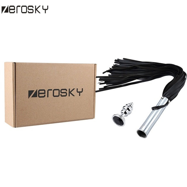 Zerosky PU Leather Sex Whip Flogger Ass Spanking With Metal Anal Plug Slave Bondage Sex Toys for Women Men Adults Games